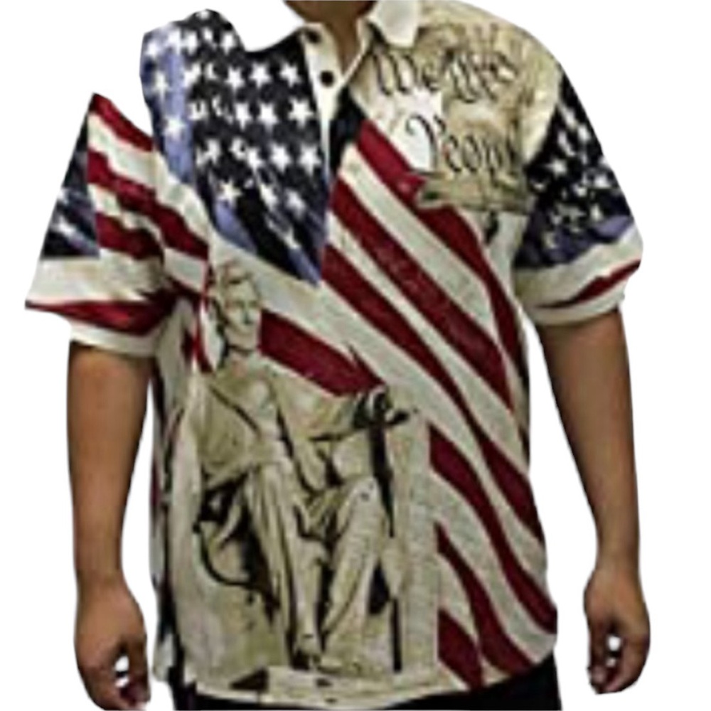 Flag Americana Patriotic USA Mens XL Polo Shirt Red White Blue July 4th Party